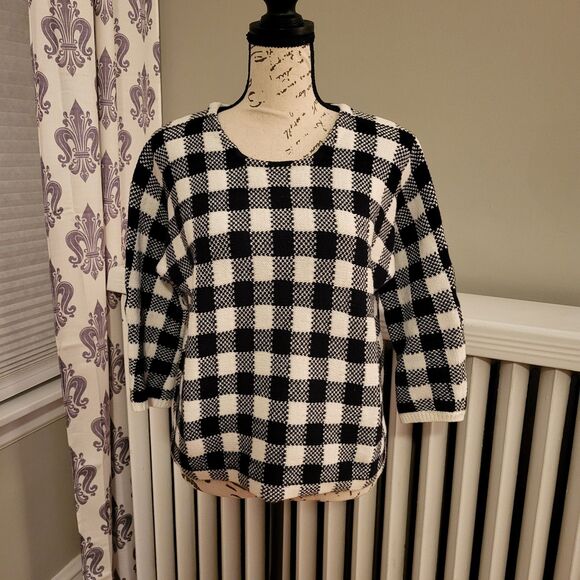 Maje Black & White Buffalo Check/Gingham/Plaid Cropped Sweater, Sz 2/US M - Picture 3 of 11